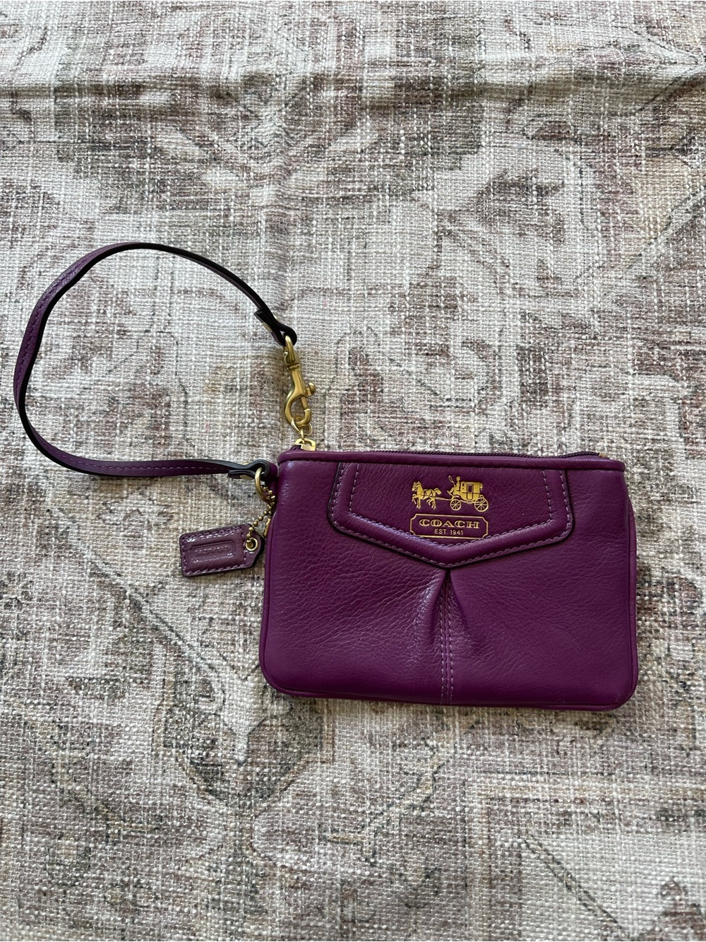 Coach Plum Leather Wristlet Clutch with Gold Hardware